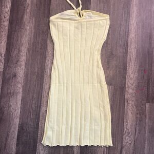 Yellow Strapless Ribbed Dress